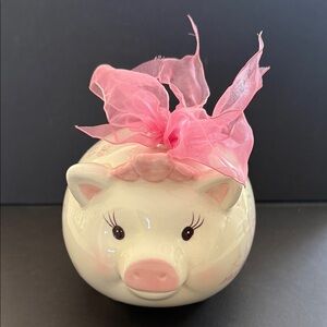 Mud Pie Pink Ribbon Piggy Bank